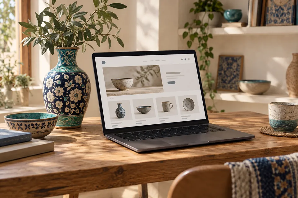 Laptop displaying a handmade pottery shop